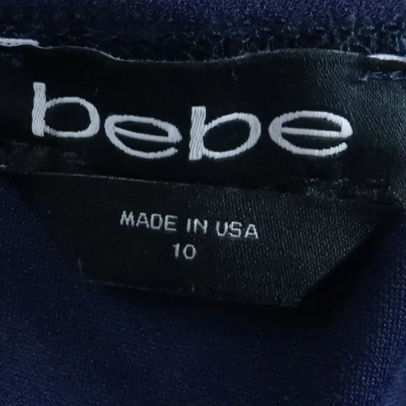 BEBE NAVY BLUE HIGH NECK HALTER RUFFLE OPEN BACK WIDE LEG JUMPSUIT SIZE 10 - Picture 3 of 9